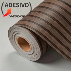 Papel de Parede Adesivo 3D Ripado Madeira Marrom Escuro, Fácil Aplicação para Decoração e Envelopamento de Móveis