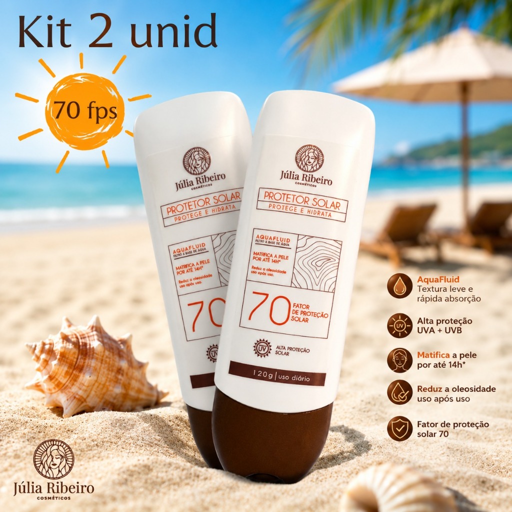 Kit 2 Protetores Solares FPS 70 120ml Uso Diário, rosto e corpo, resistente a agua, toque seco