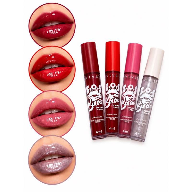 Gloss Bocão Vivai 4ml Efeito Volume Labial D-Pantenol Brilho Intenso Hidratante Original