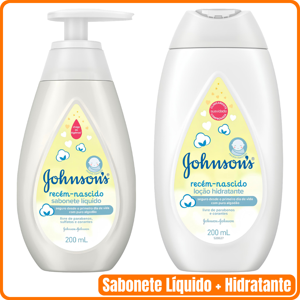 Kit com Sabonete Líquido Johnson's Baby RN com 200ml + Loção Hidratante Johnson's Baby Recém Nascido com 200ml