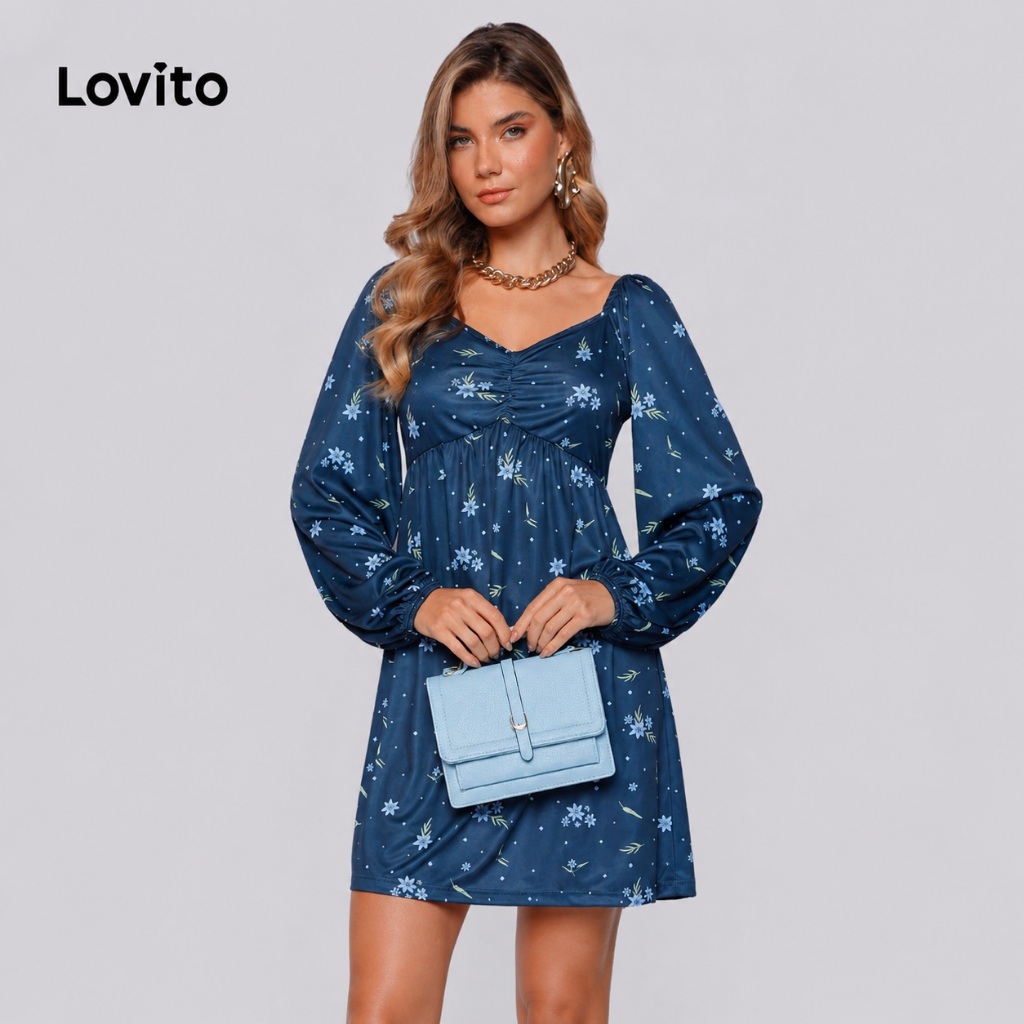 Lovito Vestido Feminino Estampado Manga Longa Bufante DRB1336BRL1366