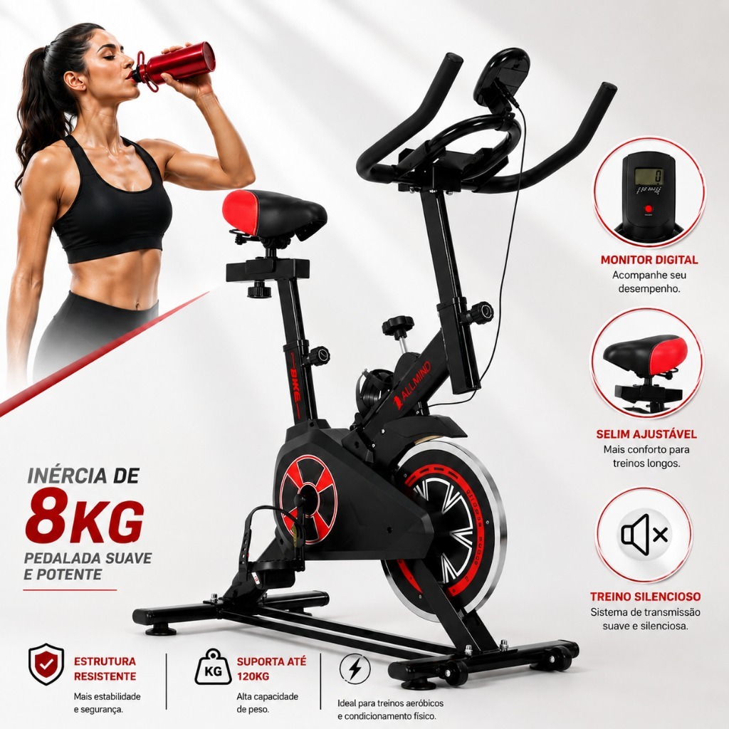 Bike Ergométrica 8kg Fitness Treino musculação Academia 120kg com Painel Digital Squeeze · foto 2