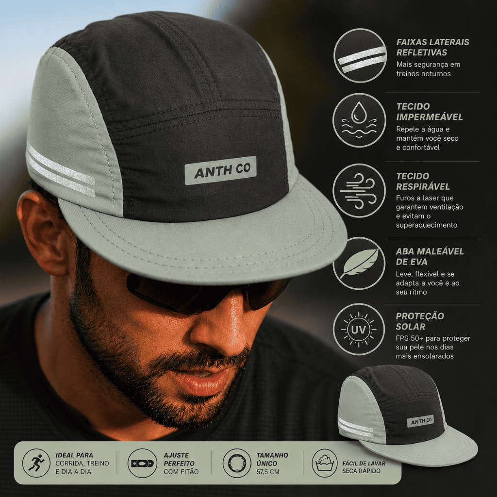 Boné de Corrida Acessório Running Impermeável Respirável Aba Flexível EVA Faixa Refletiva UV50+ Unissex