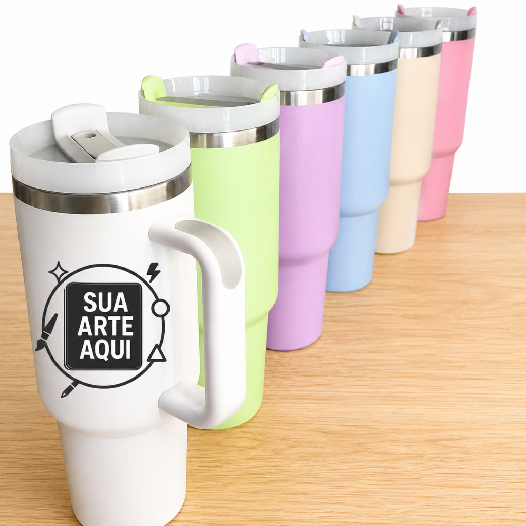 Copo Térmico 1200ml com Alça com até 2 GRAVAÇÕES - Logo - Time - Nome - Desenho e Outros