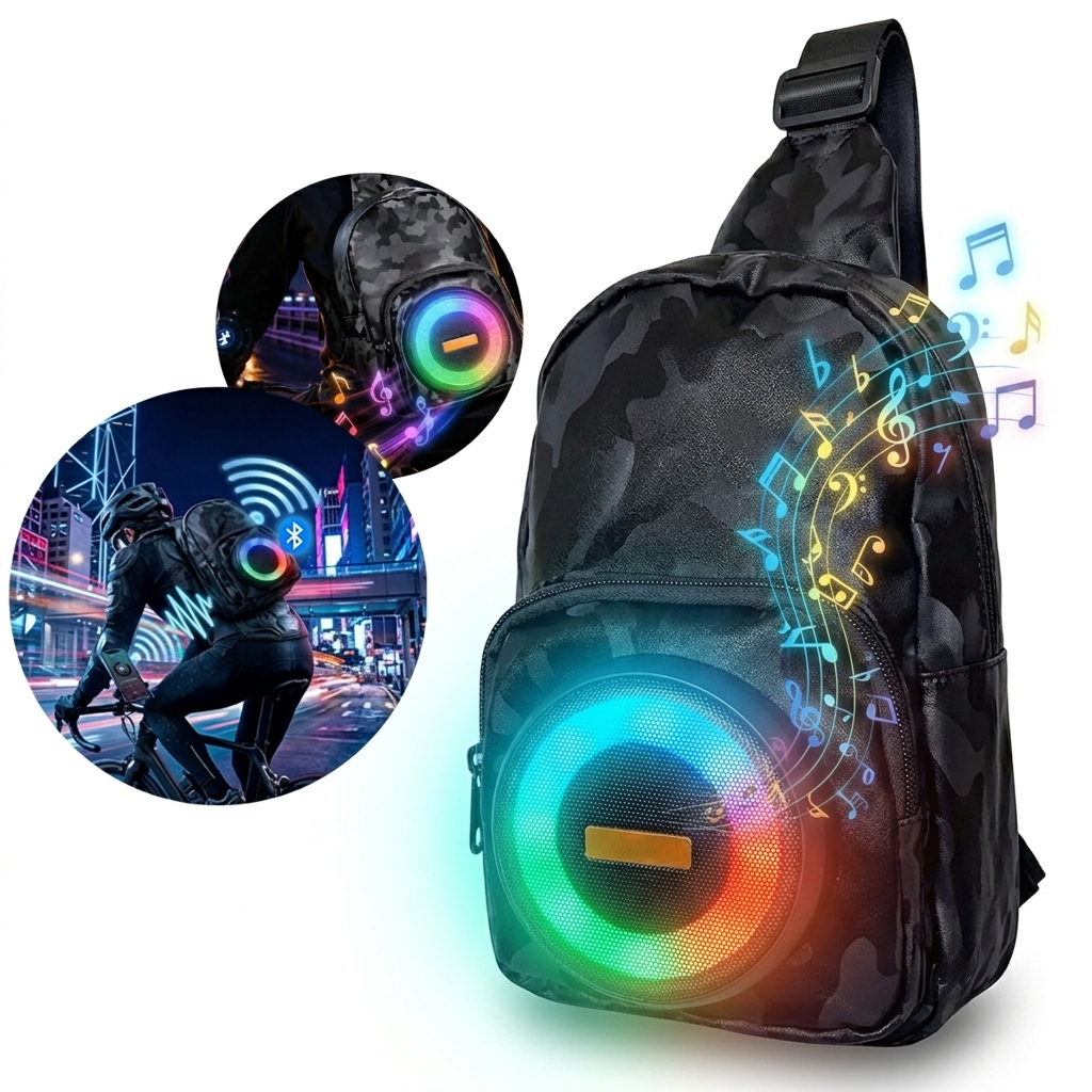 Bolsa Transversal com Caixa de Som Bluetooth Recarregável Alto-falante Integrado
