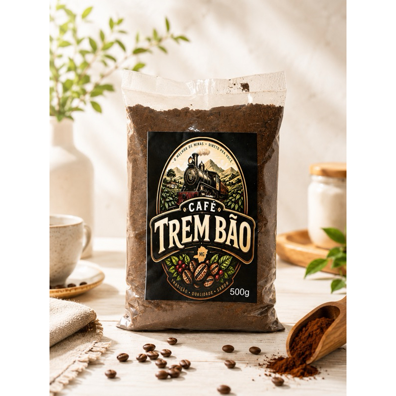 Café torrado e moído Café trem bão 500gr sabor intenso encorpado