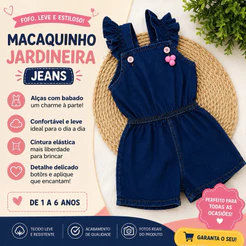 Macacão infantil jeans menina 1 a 6 anos