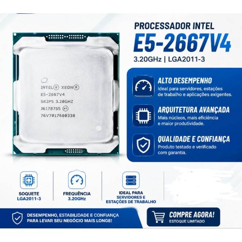 Processador Intel Xeon E5 2667v4 CPU para X99 até 3,5 Ghz