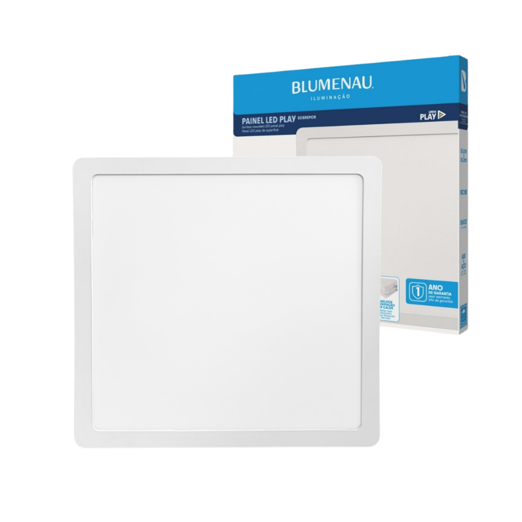 Painel Painel Plafon Led Quadrado Sobrepor 24w Play Blumenau Iluminação 6500k ou 4000k ou 3000k Bivolt