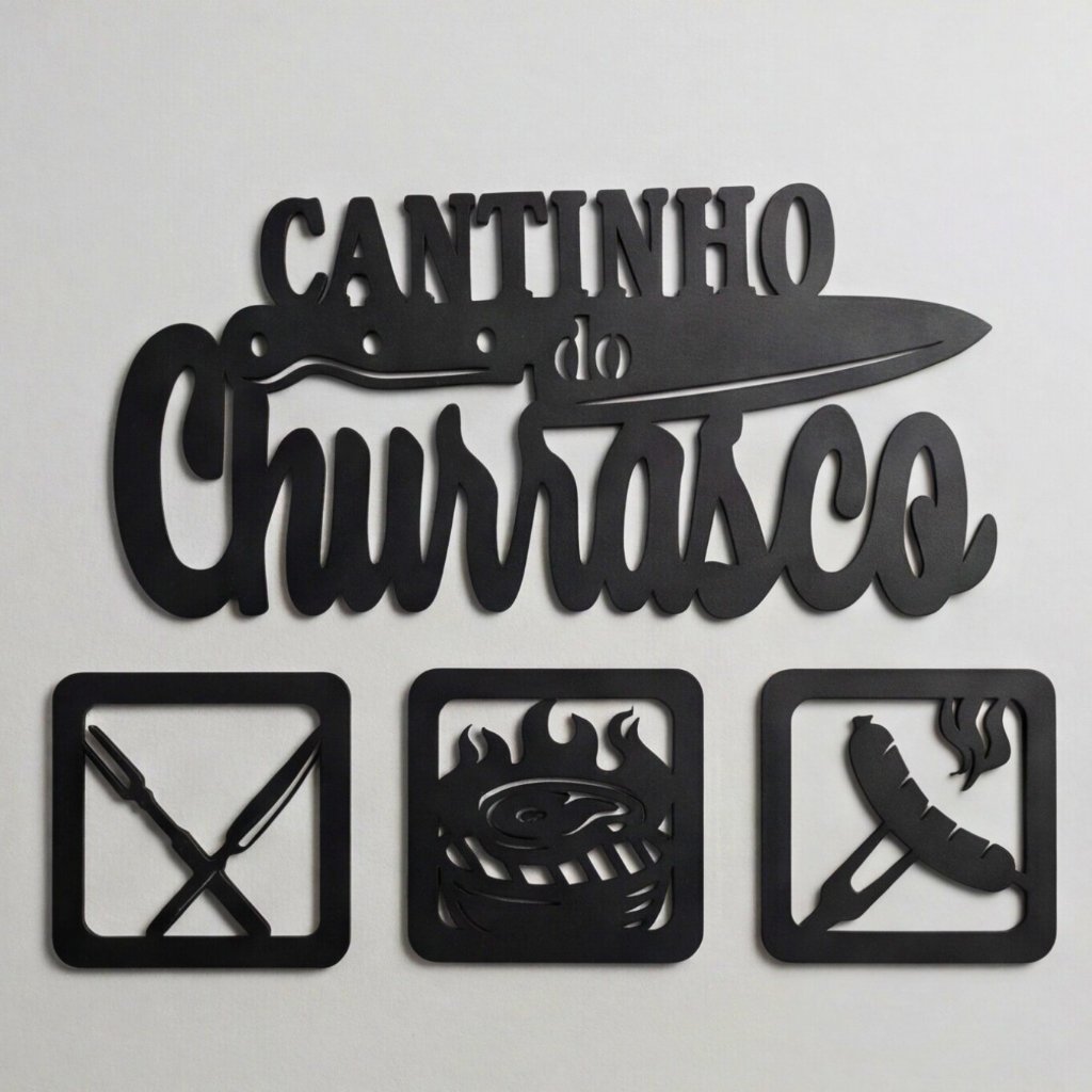 Cantinho do Churrasco Kit MDF Preto Placa Churrasqueira Área Gourmet Presente Pai Decoração Parede