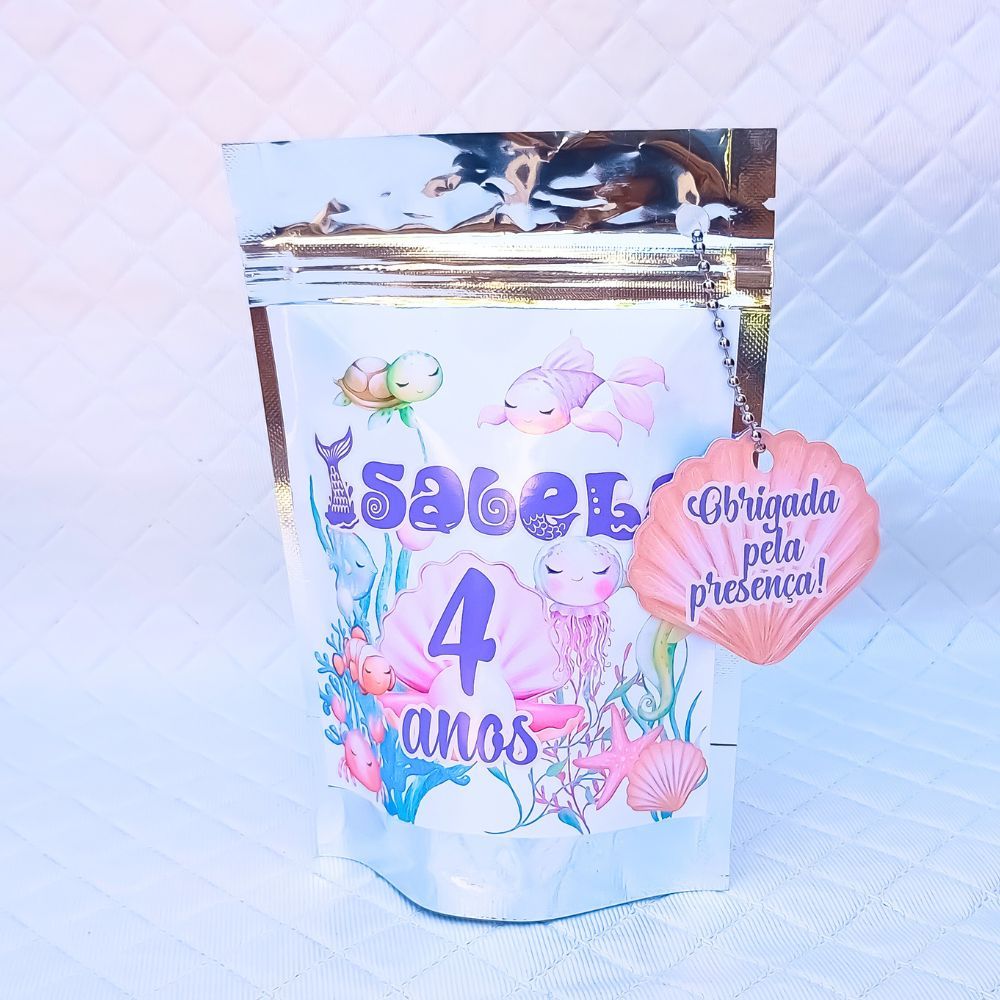 Saquinho Metalizado Zip Lock 10x15 ou 12x19 cm personalizado FUNDO DO MAR lembrancinha festa infantil aniversário