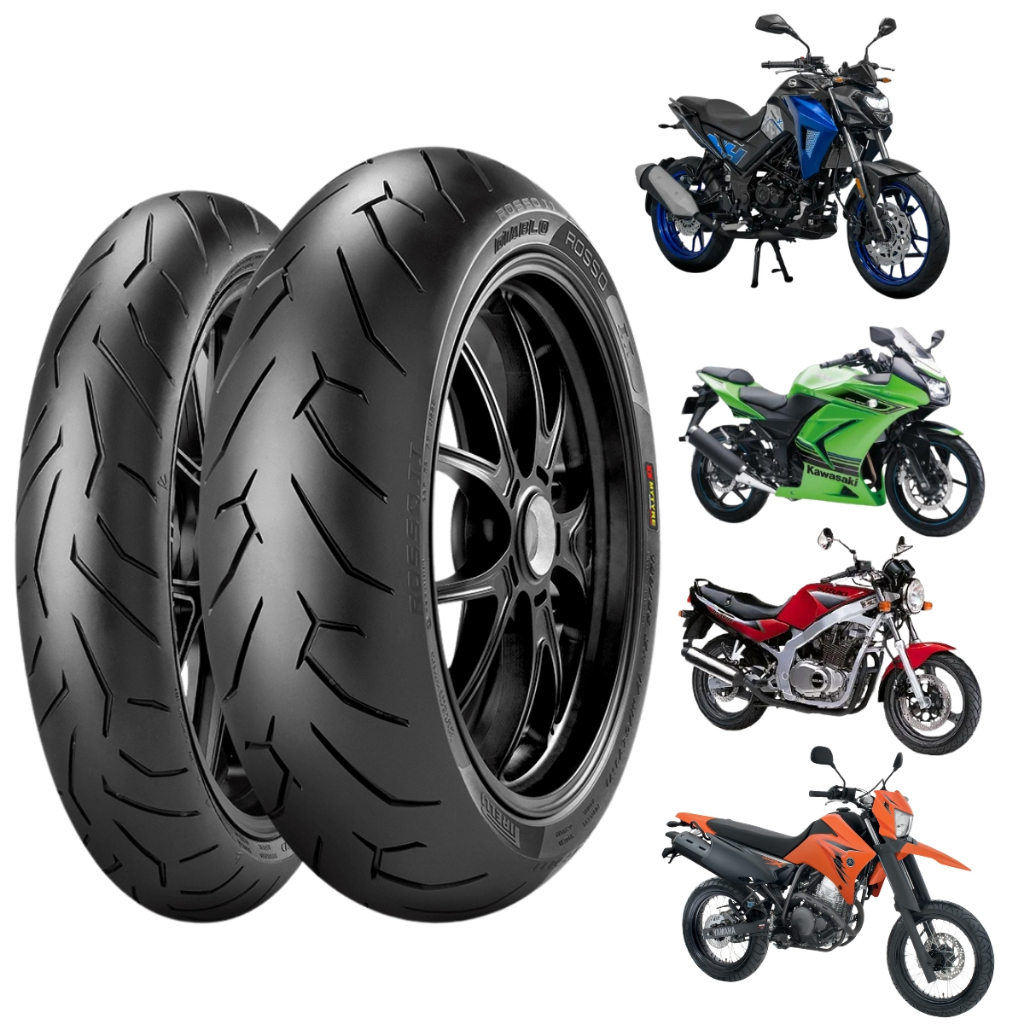 PAR PNEU ESPORTIVO MOTO 110/70r-17 + 130/70r-17 PIRELLI ROSSO 2 Dafra NHX 190 KAWASAKI Ninja 250R Suzuki GS 500E XTZ 250