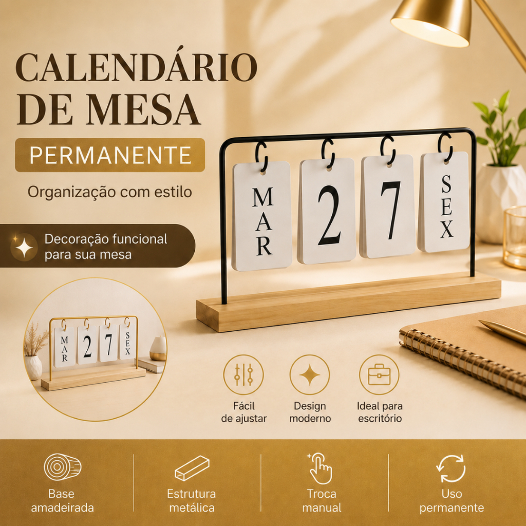 Calendário De Mesa Flip Manual  Permanente Decorativo Moderno de Mesa Sala de Estar