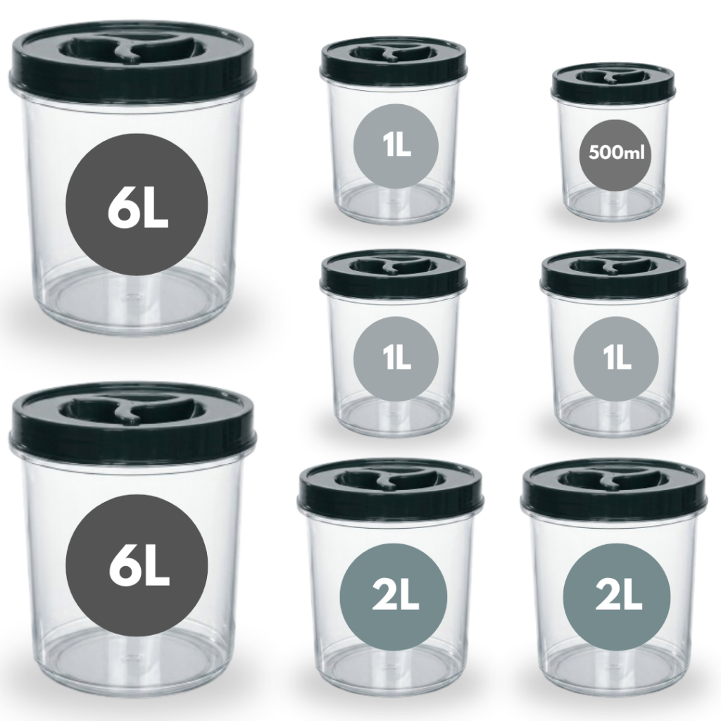 Kit 8 Potes Mantimento Transparente Tampa Rosca 2 de 6L + 2 de 2L + 3 de 1L + 1 de 500ml BPA FREE