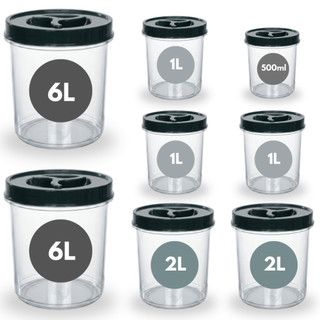 Kit 8 Potes Mantimento Transparente Tampa Rosca 2 de 6L + 2 de 2L + 3 de 1L + 1 de 500ml BPA FREE