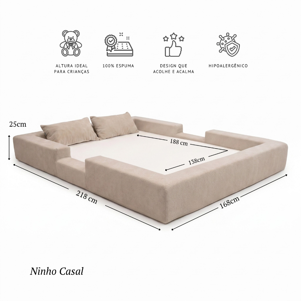 Cama Montessoriana Casal Ninho 100% Espuma Bege Keiko · foto 2
