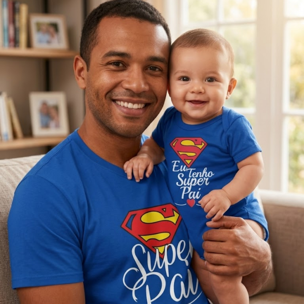 Kit Camiseta & Bory/Primeiro Dia Dos Pais/Com Filho e Filha/Primeiro Dia Do Pais Com Meu Papai/Menino