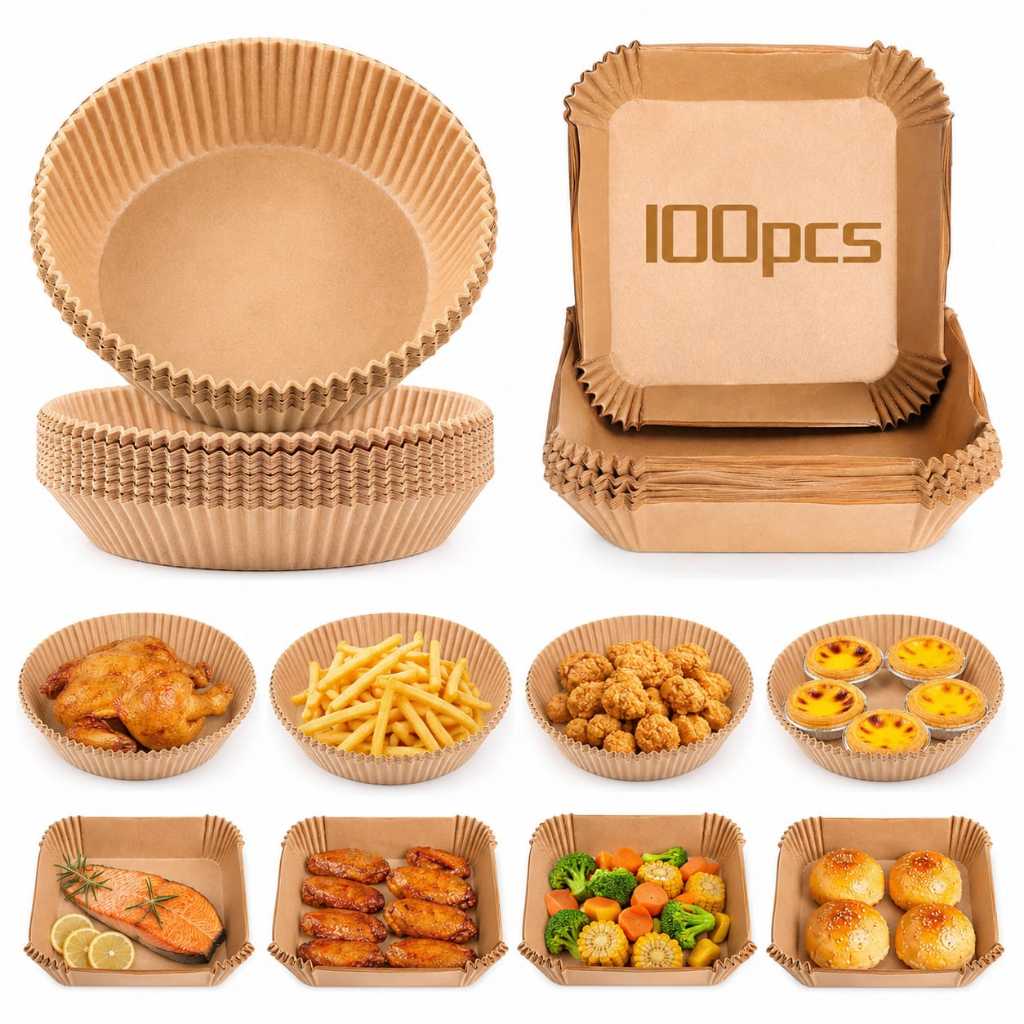 Forma Papel Air Fryer Quadrada e Redonda 16x16 cm 100 Folhas