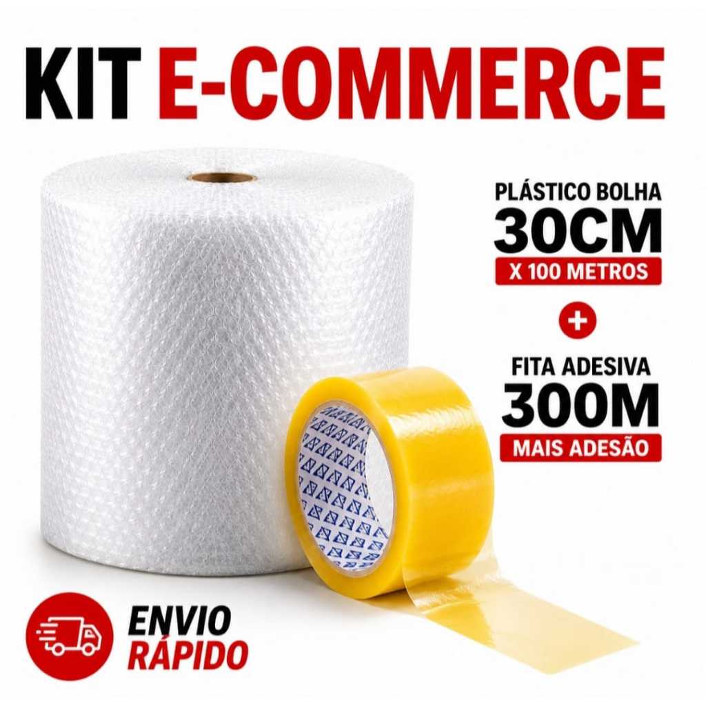 Plástico Bolha 30cm x 100m + Fita Adesiva 300m Kit para Embalagens, E-commerce e Envios