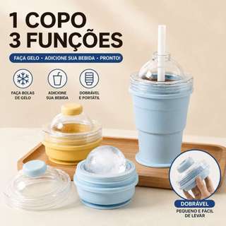 Copo Dobrável 3 Em 1 para Gelo Com Forma De Esfera, Copo com Canudo, Reutilizável, Portátil e Fácil de Usar