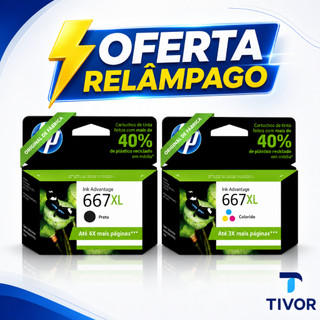 Promoção Kit Cartucho 667XL Original Preto e Colorido Para Impressoras Deskjet 2376, 2774, 2776
