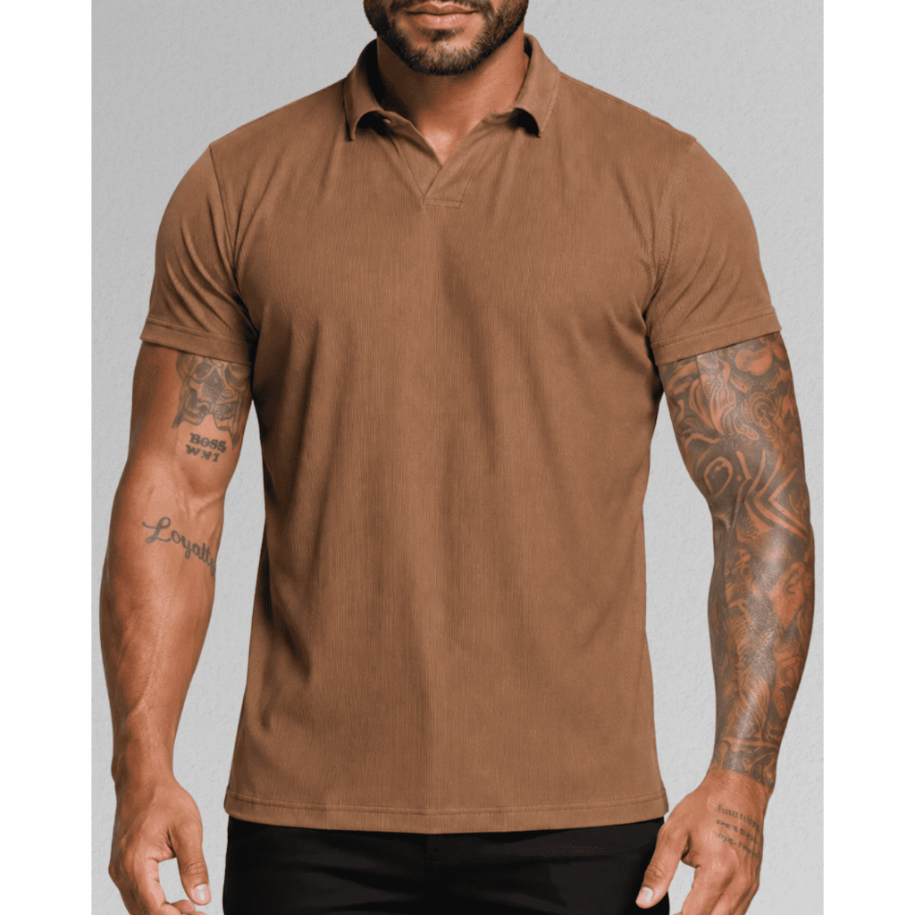 Camiseta Polo Italiana Texturizada Canelada Masculina Moda Casual Camisa Elegante