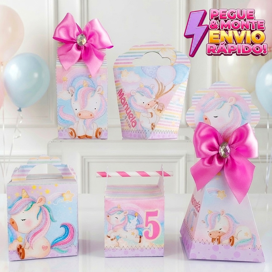 Kit Caixas Unicórnio  Pegue e monte  – Lembrancinha para Festa Infantil - Aniversário - kit festa