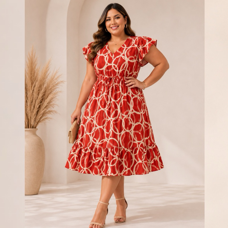 PLUS SIZE Vestido curto tamanho grande 46 a 54 babado moda evangélica manga curta soltinho XG adulto — imagem 2 de 2