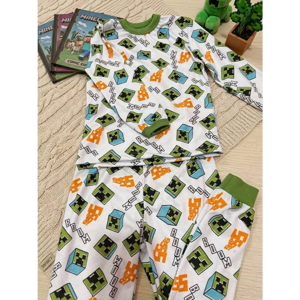 💚 Pijama Infantil Minecraft – Manga Longa ou curta