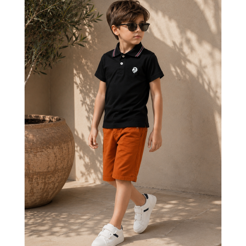 Conjunto Infantil juvenil Menino Camiseta Polo + Bermuda Short Brim Colorido Elegante