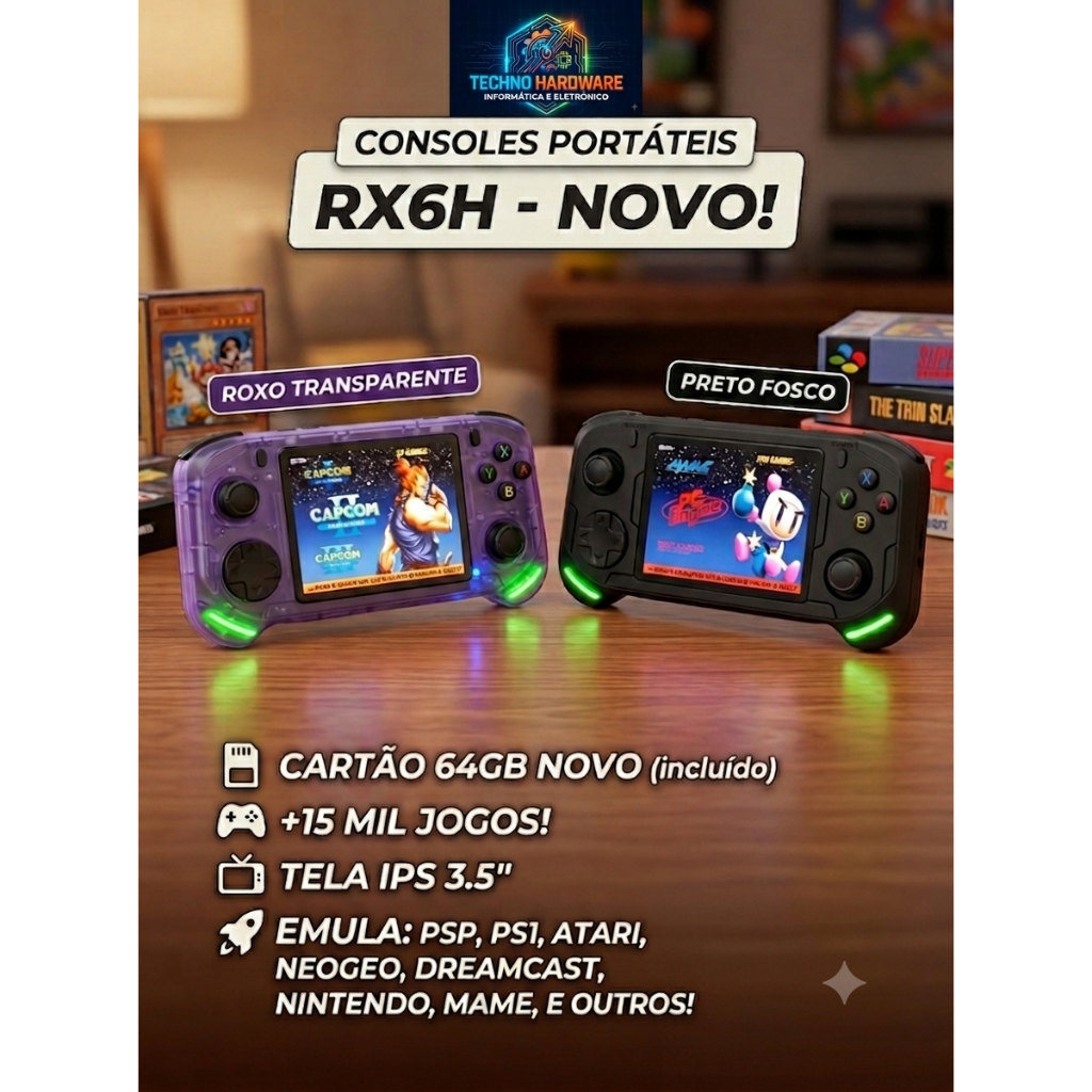 🕹️ Game Portátil RX6H 64GB – Mais de 15 Mil Jogos (PSP, PS1, Dreamcast) -  No Brasil