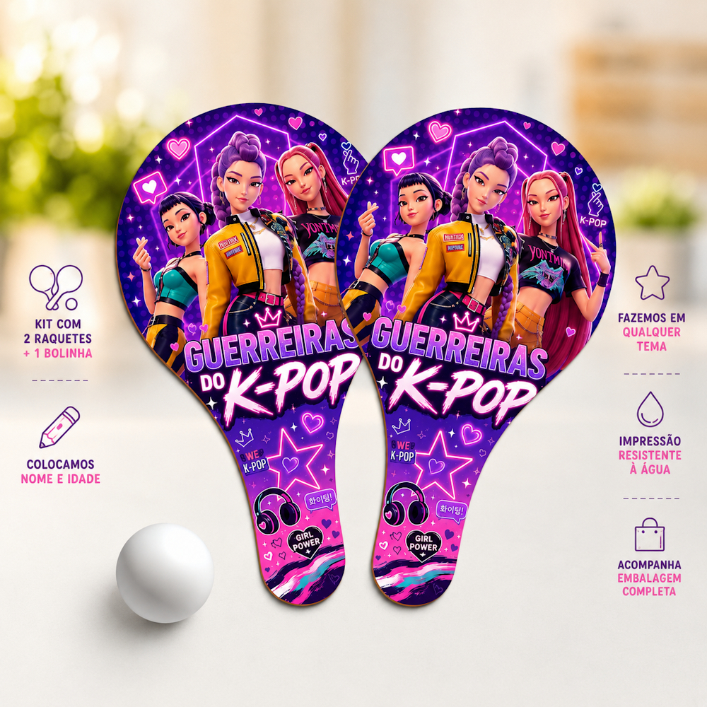 Lembrancinha Guerreiras do K-pop Ping Pong Personalizados Aniversário Festa Infantil