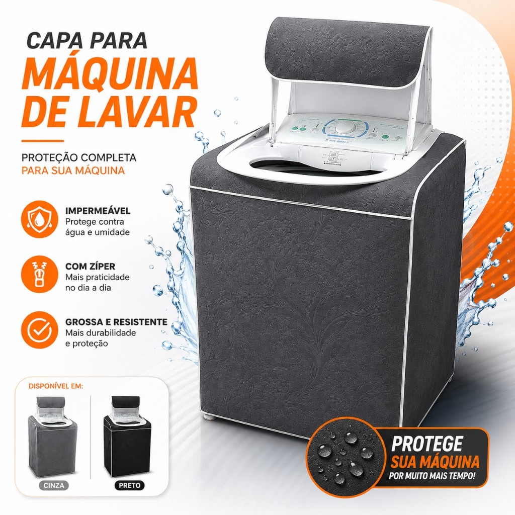 Capa Máquina de Lavar com Zíper Electrolux Brastemp Consul Todos Tamanhos