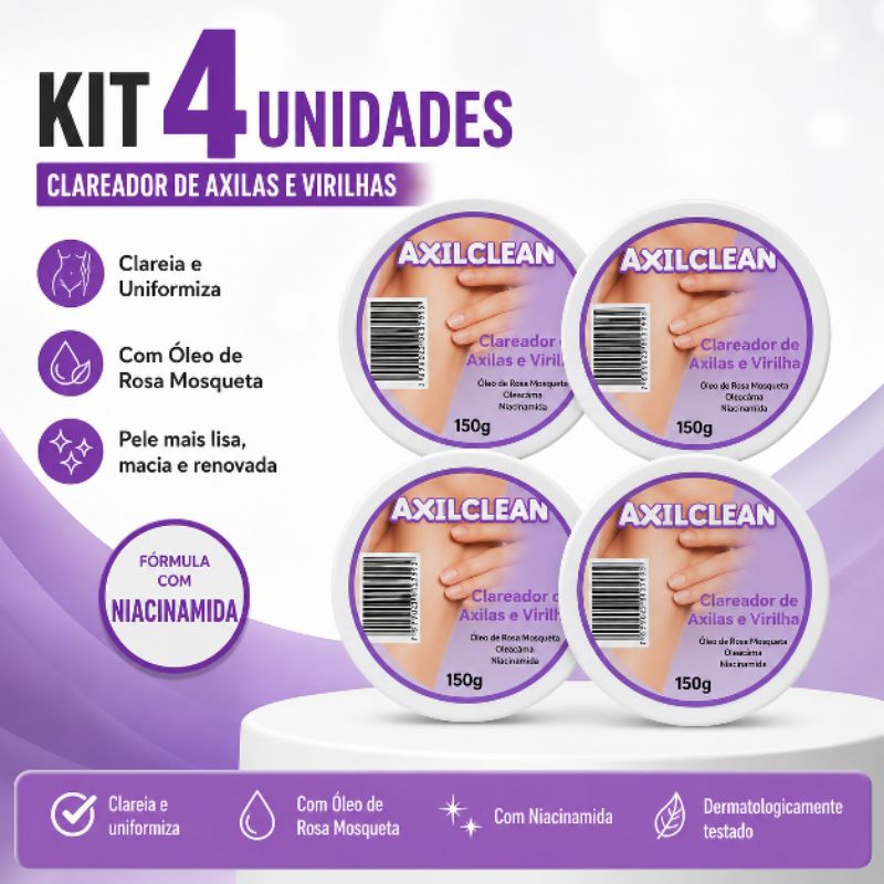 Kit 4 Clareador de Virilha e Axila Axilclean Dolomita e Rosa Mosqueta Clareador intimo 150gr Original