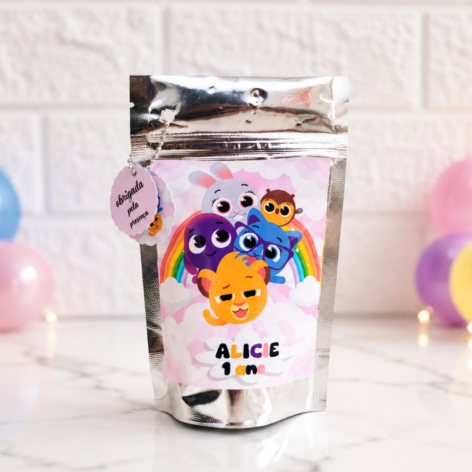 Saquinho Metalizado Ziplock Bolofofos Rosa Personalizado/Lembrancinha de Festa /Aniversário