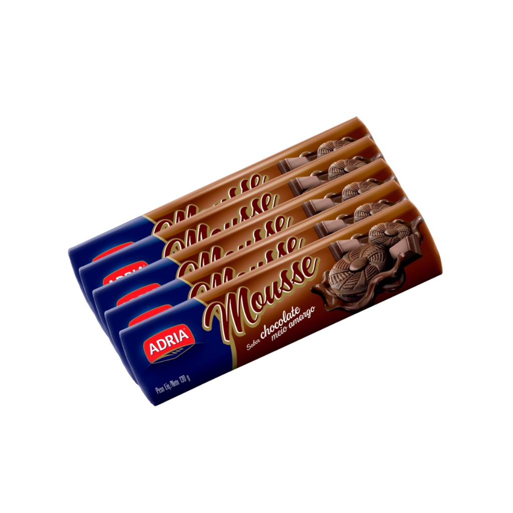Kit 5un Biscoito Recheado Adria Mousse Chocolate Meio Amargo 130g