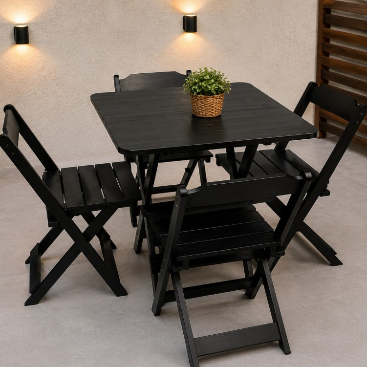 Kit Jogo De Mesa de Madeira Dobrável 70x70 C/ 4 Cadeiras Madeira Maciça Multiuso Varias Cores
