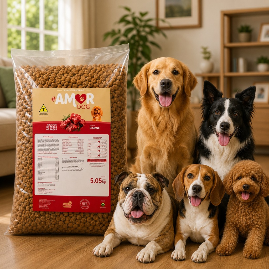 Ração Para Cachorro 5kg Amor Dog Adulto Premium Sabor Carne 18% Proteína