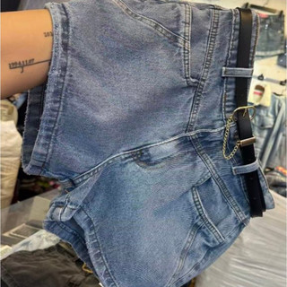 Shorts Jeans Cintura Alta Com cinto Short Mom costura Femininas Confortável Qualidade premium Elegante Casual