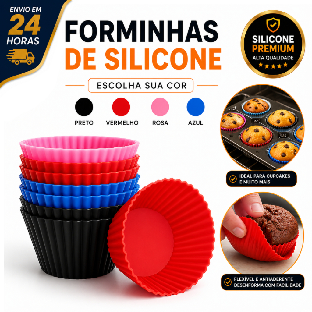 Kit 6 ou 12 Forminhas Forma de Cupcake Silicone Muffin Forminha Tortinhas Mini Tortas Pão De Queijo Resistente Ao Calor
