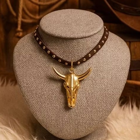 Chocker country feminina cabeça de boi colar moda country feminina boiadeira Chocker lançamento luxo