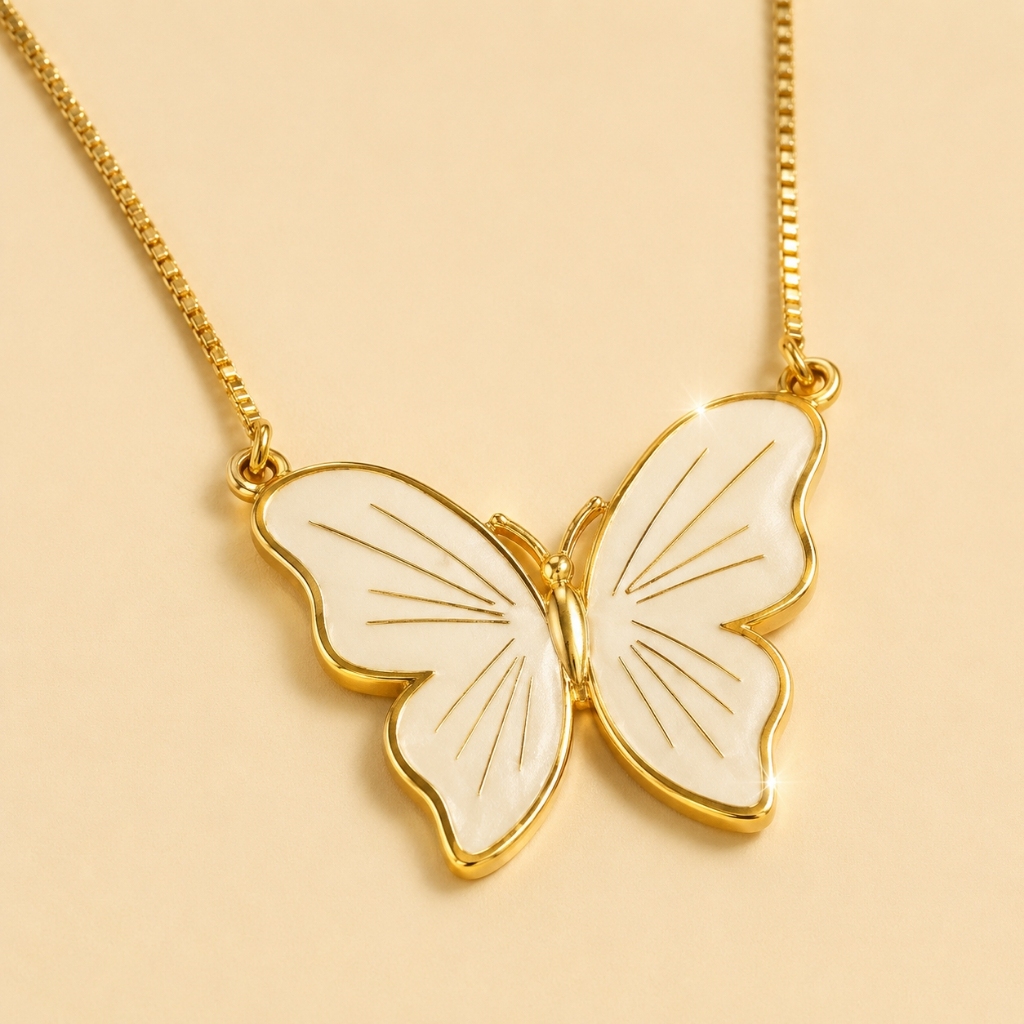 Colar Pingente Borboleta Feminino Corrente Veneziana Banhado Ouro 18K Luxo Elegante