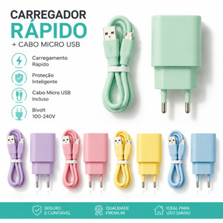 Carregador 4.8A 2 Portas Carregador Micro USB Carga Rápida Cores Pastel Seguro Adaptador