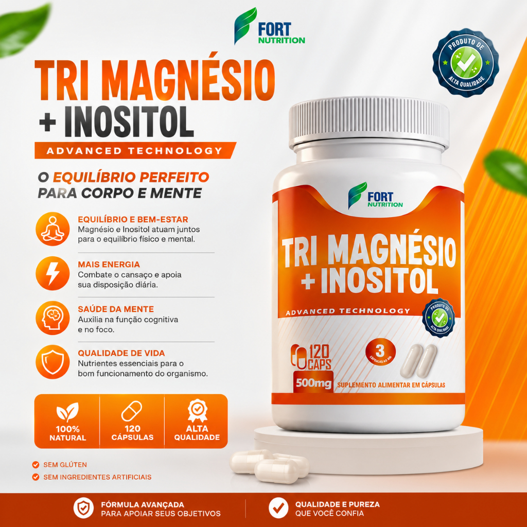 Tri Magnésio Quelato, Dimalato Taurato + Inositol + Vitamina B6 100% original Premium