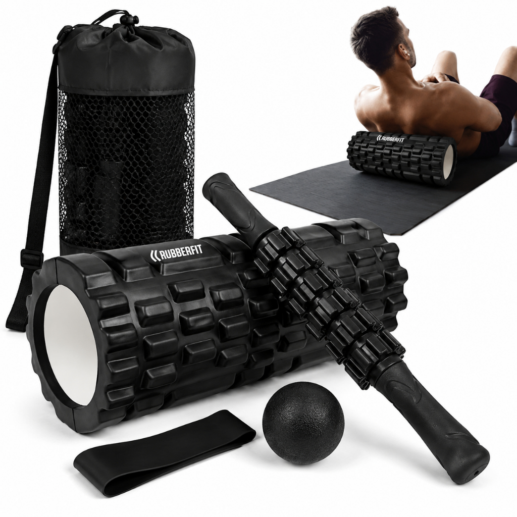 Imagem Kit Rolo Massagem Completo Foam Roller Liberação Miofascial Soltura Yoga 4 Peças