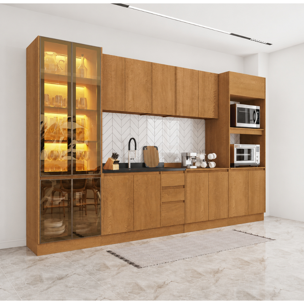 Cozinha Modulada 6 Peças com Cristaleira Olivia Mobikasa