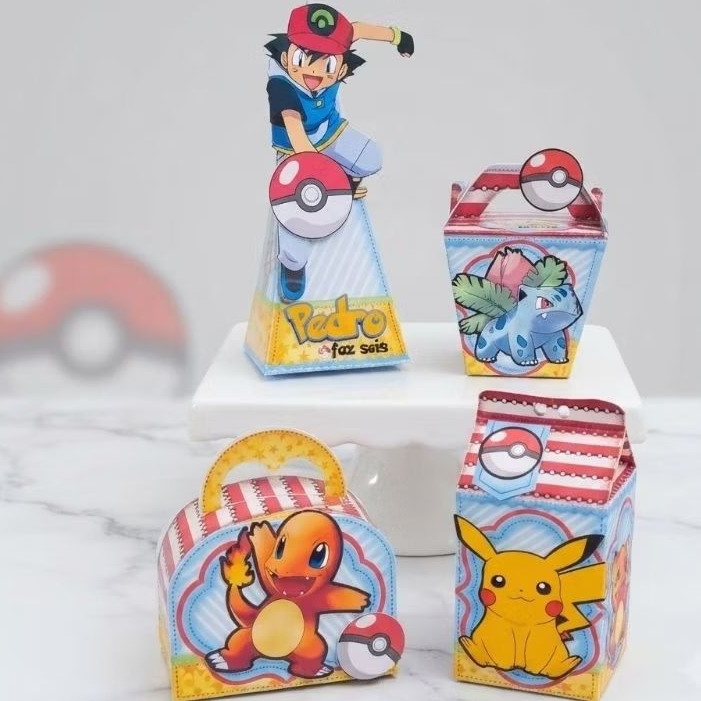 Kit Caixinhas Personalizadas Pegue e Monte Pokemon para Festas Infantis Lembrancinhas Aniversário Decoração