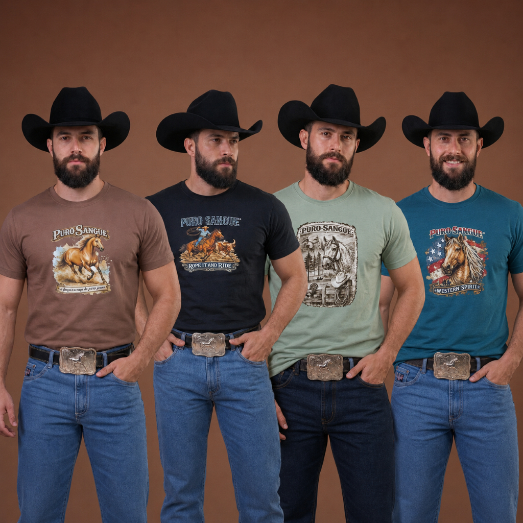 Camiseta Masculina 100% Algodão Country Casual Premium Cowboy Agro Conforto Estampada Estampas Variadas - Puro Sangue