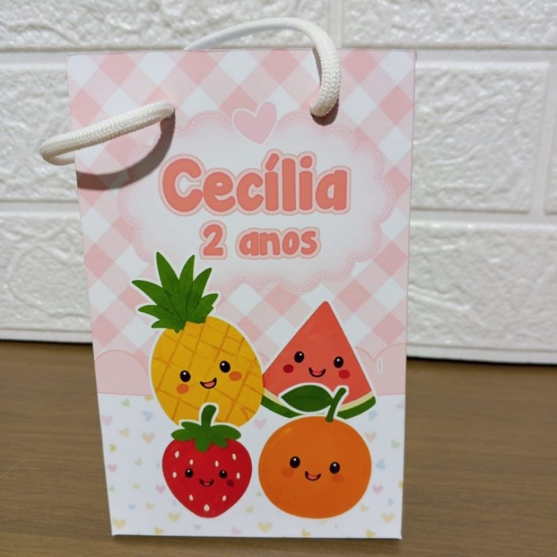 Sacolinha Personalizada Frutinhas Menina | Lembrancinha Festa Infantil | Decoração Aniversário | Nome e Idade |