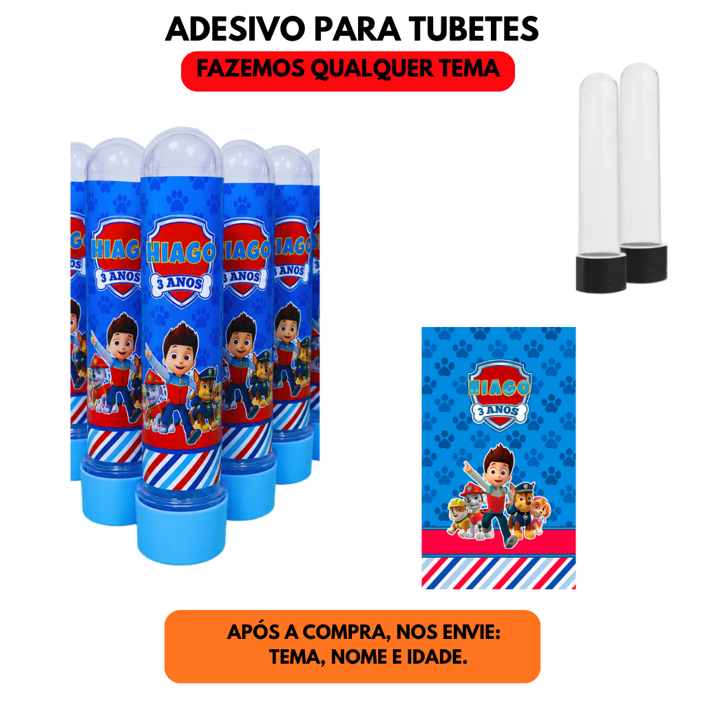 Adesivo Para Tubete 13cm Personalizado Nome e Idade Lembrancinha Aniversário Infantil Qualquer tema Patrulha Princesas